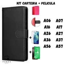 Capa Capinha Carteira Flip Cover + Pelicula 3D Vidro Temperado Para Samsung Galaxy A06/A07/A16/A17/A26/A27/A36/A37/A57