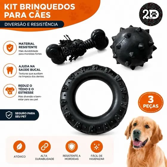 KIT BRINQUEDOS/MORDEDOR PARA CÃES/CACHORRO RAÇA MEDIA/GRANDE PRETO