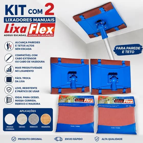 Suporte  para lixa,kit 2 lixadeira manual ,para parede e teto Lixaflex compatível com cabo extensor ou cabo de vassoura