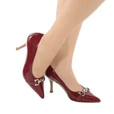 Scarpin Feminino Verniz Bico Fino Salto Agulha Detalhe ABS Elegante Confortavel Festa Social Trabalho Moda Gospel