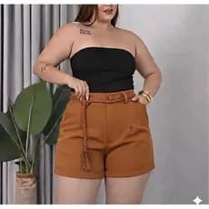 Shorts Feminino Plus Size Cintura Alta com CORDÃO G1 G2 G3