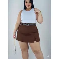shorts saia  Plus Size Alfaiataria com CINTO várias cores Verão G1 G2 G3 fenda lateral SAIA TRÁS E FRENTE