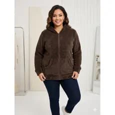 Casaco Feminino Blusa com Zíper e Capuz de Pelinhos felpuda ultra soft