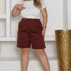 Bermuda Alfaiataria Feminino Plus Size Estilo Social Elegante Com Elástico nas Costas