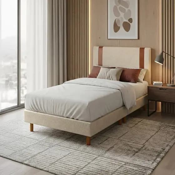 Cama Box de Solteiro 2 em 1 Base e Cabeceira Estofada no Sued Quarto Minimalista