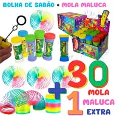 15 Bolhas de Sabão + 15 Molas Malucas + 1 Mola Extra - Kit Festa Infantil - ENVIO IMEDIATO