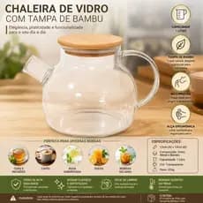 Chaleira Vidro Capacidade 1 Litro Tampa Bambu Design Sustentavel Cozinha Moderna