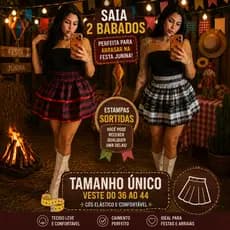 Saia Caipira Festa Junina Adulto Dois Babados Fantasia de Tamanho 36 ao 44