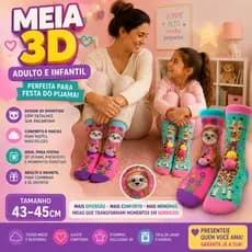 Meia MALUCA Infantil 3D Divertida Personagem Menina Festa do Pijama Colorida Inverno