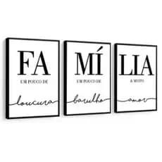 Quadro Decorativo Família Gratidão Frase Preto e Branco