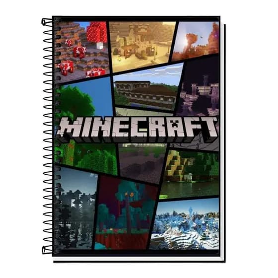 Caderno Capa Adesiva Minecraft  | 1, 10, 15 e 20 Matérias | Capa Dura Premium, Escolar e Universitário, Capas Exclusivas