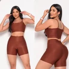 Conjunto de Short Fitness de Academia Top com bojo removível Zero Transparência Cropped Roupa Feminino Treino