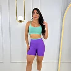 Conjunto Fitness Bicolor Feminino Short e Top Bojo Removível Academia Roupa De Malhar