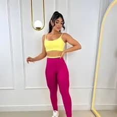 Conjunto Fitness Top e  Calça Legging Zero Transparência Bojo Removível CrossFit Feminino Roupa Academia