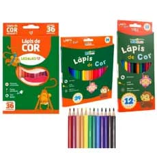 Lápis de Cor Caixa com 12 24 36 Cores Escolar Sextavado Leo&Leo