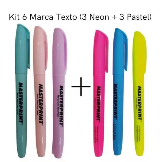 Kit 6 Marca Texto (3 Neon + 3 pastel) Masterprint