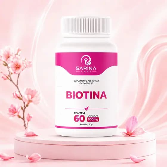 Biotina 60 Cápsulas 500mg Vitamina C Ácido Hialurônico Suplemento Cabelo Pele Unhas Sarina Labs