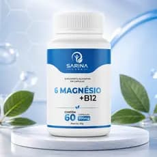 6 Magnésio + B12 60 Cápsulas 500mg Suplemento Sono Cansaço Cãibras Energia Sarina Labs
