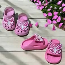 Kit Babuche Chinelo Nuvem Super Confortável  Casual Meninas Borboleta Rosa Brilho Promoção Crianças