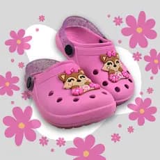 Sandália Babuche Rosa Infantil Menina Raposa Glitter Antiderrapante Confortável Promoção Dia a Dia
