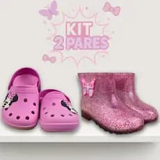 Kit 2 Pares Galocha Sandália Babuche Infantil Menina Rosa Leve Antiderrapante Personagens Promoção