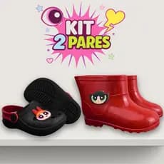 Kit 2 Pares Sapato Galocha Infantil Premium Leve Anti-Derrapante Meninas Super Poderosas Promoção