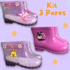 Kit 3 Pares Galocha Infantil Menina Delicada Qualidade Premium Glitter Antiderrapante Leve Promoção