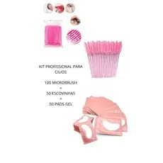 KIT PROFISSIONAL CÍLIOS 100 microbrush + 50 Escovinhas + 50 Pads Gel Pink