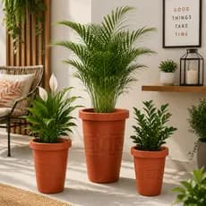 Kit 3 Vasos para Plantas Alto Coluna Redondo Detalhe Grego Decoração Casa