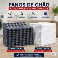 Kit 3, 5, 10 ou 20 Panos de Chão Extra Grande 70x40 Grosso Branco Alvejado 100% Algodão Saco Duplo