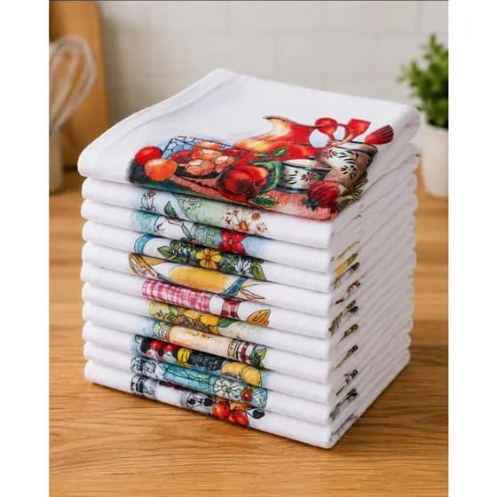 Kit 3, 5, 10 ou 20 Panos de Prato Estampados 100% Algodão Grande 40x70 Alta Absorção