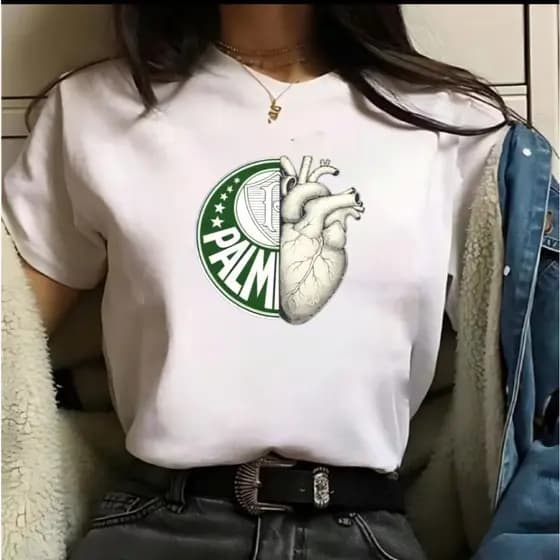 Camiseta Feminina Palmeiras Blusa T-Shirts 100% Algodão Time Verdão Top
