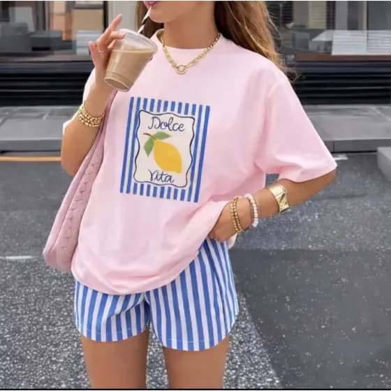 Camiseta Feminina Limão 100%  Algodão Modinha Slim Premium