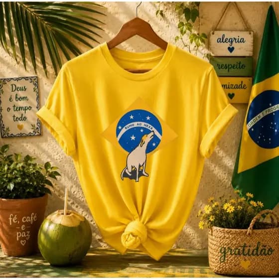 Camiseta FemInina Cachorro Caramelo Brasil 100% Algodão Unissex Copa do Mundo 2026 Meme Linda