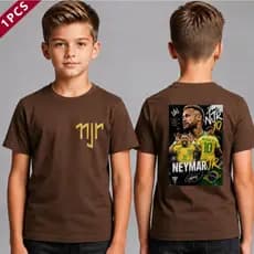 Camiseta Infantil Menino em Algodão Estampa Personalizada Estilosa Manga Curta Copa Brasil Neymar