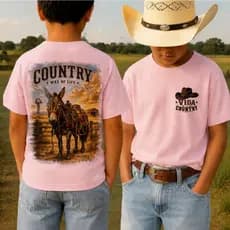 Camiseta Infantil Juvenil Country Algodão Unissex Muladeiro Cavaleiro Peão Premium