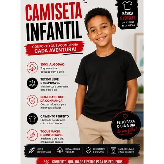 Camiseta Infantil Unissex Lisa Menino Menina 100% Algodão Basica Varias Cores