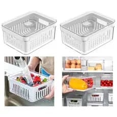 Kit 2 Organizadores De Geladeira Com Bandeja E Cesto De Drenagem 2,2L Organizadores Clear Fresh OU