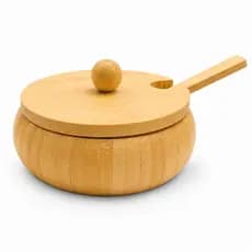 Farinheiro De Bambu Porta Temperos Com Tampa E Colher Açucareiro Condimentos Cozinha