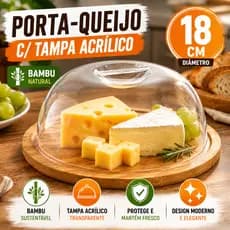 Porta Queijo Queijeira De Bambu Com Tampa Acrílica Para Queijos Frios Mesa Posta Café Da Manhã