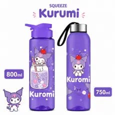 Kit 2 Garrafas Térmicas De Plástico Kuromi 750ml E 800ml Para Água Escola E Lancheira Infantil