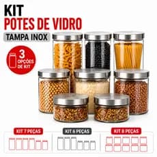 Kit Potes De Vidro Herméticos Para Mantimentos Cozinha Despensa Armário Com Tampa Inox
