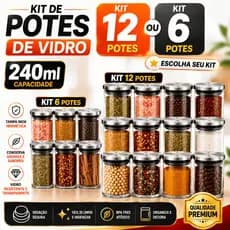 Kit 6 Ou 12 Potes De Vidro 240ml Para Mantimentos Condimentos Tampa Inox Hermético Empilháveis