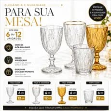 Jogo De Taças E Copos De Vidro Diamond Âmbar Clear Luxo Premium Para Drinks Bico De Jaca