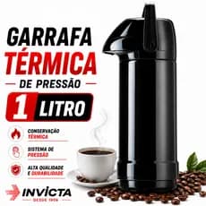 Garrafa Térmica De Pressão 1L Para Café Quente E Frio Ampola De Vidro - Invicta