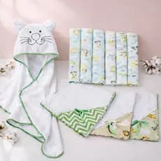 Kit Enxoval de Bebe 15 Peças Toalha Banho Bebê Bordada + 11 Fraldinhas + 3 Manta Fralda 100% Algodão