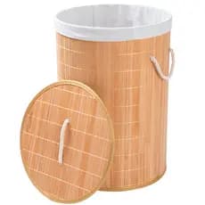 Cesto De Roupas Bambu Redondo Banheiro Lavanderia