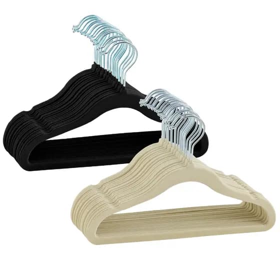 Kit 10 Cabides Veludo Infantil Slim Antiderrapante Preto Bege
