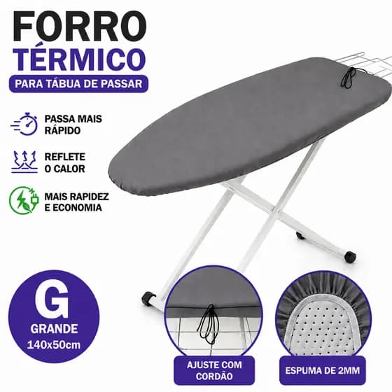 Forro Capa Termica Universal Passar Roupas com Espuma Tamnho G 140x50 Aluminizada