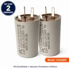 Kit 2 Capacitor 8,5uf 400V 3 pinos para Ventilador Motor Lorensid Ventdelta Arge
